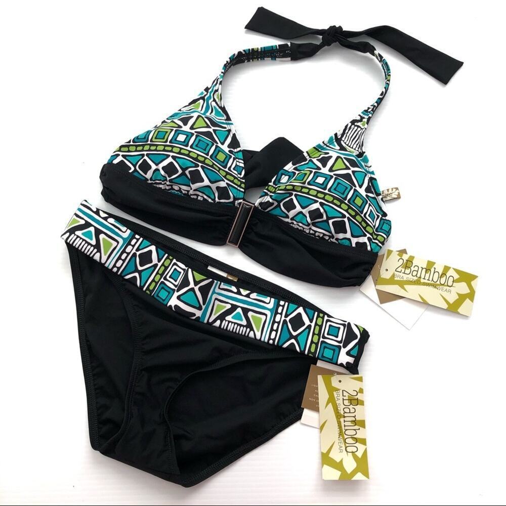 New! 2 Bamboo swimsuit bikini macys swim sz bottom S/M , top 32-34 B/c NWT